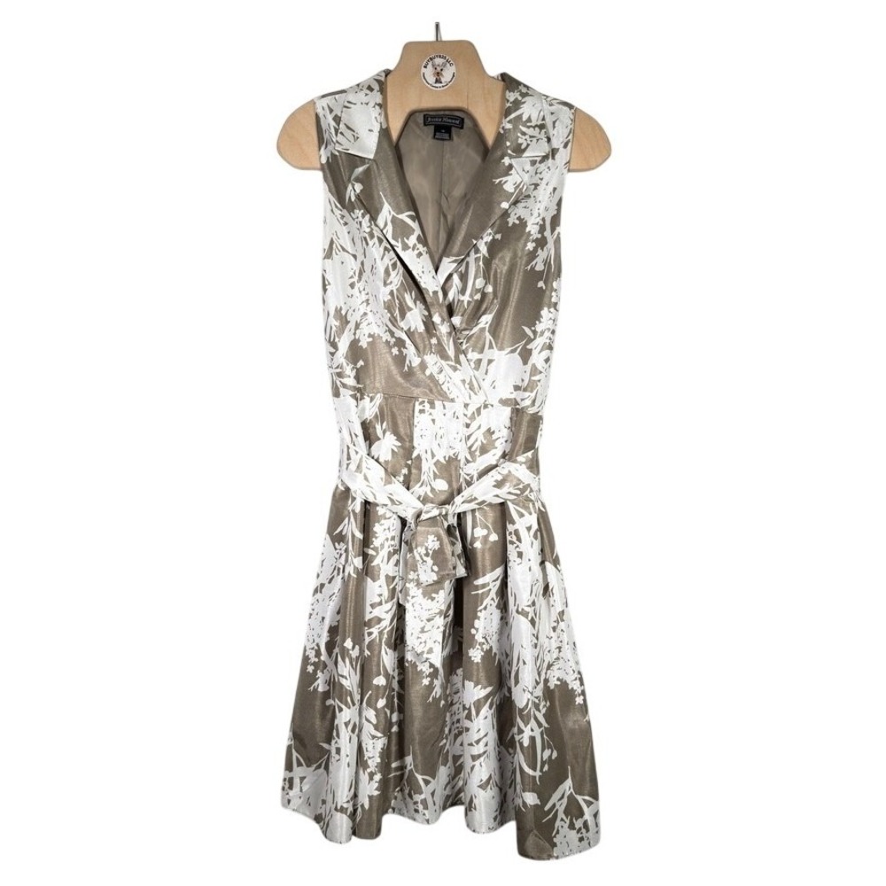 Jessica Howard Metallic Floral Fit Flare Cocktail Dress Women's 18 Taupe - Picture 3 of 7